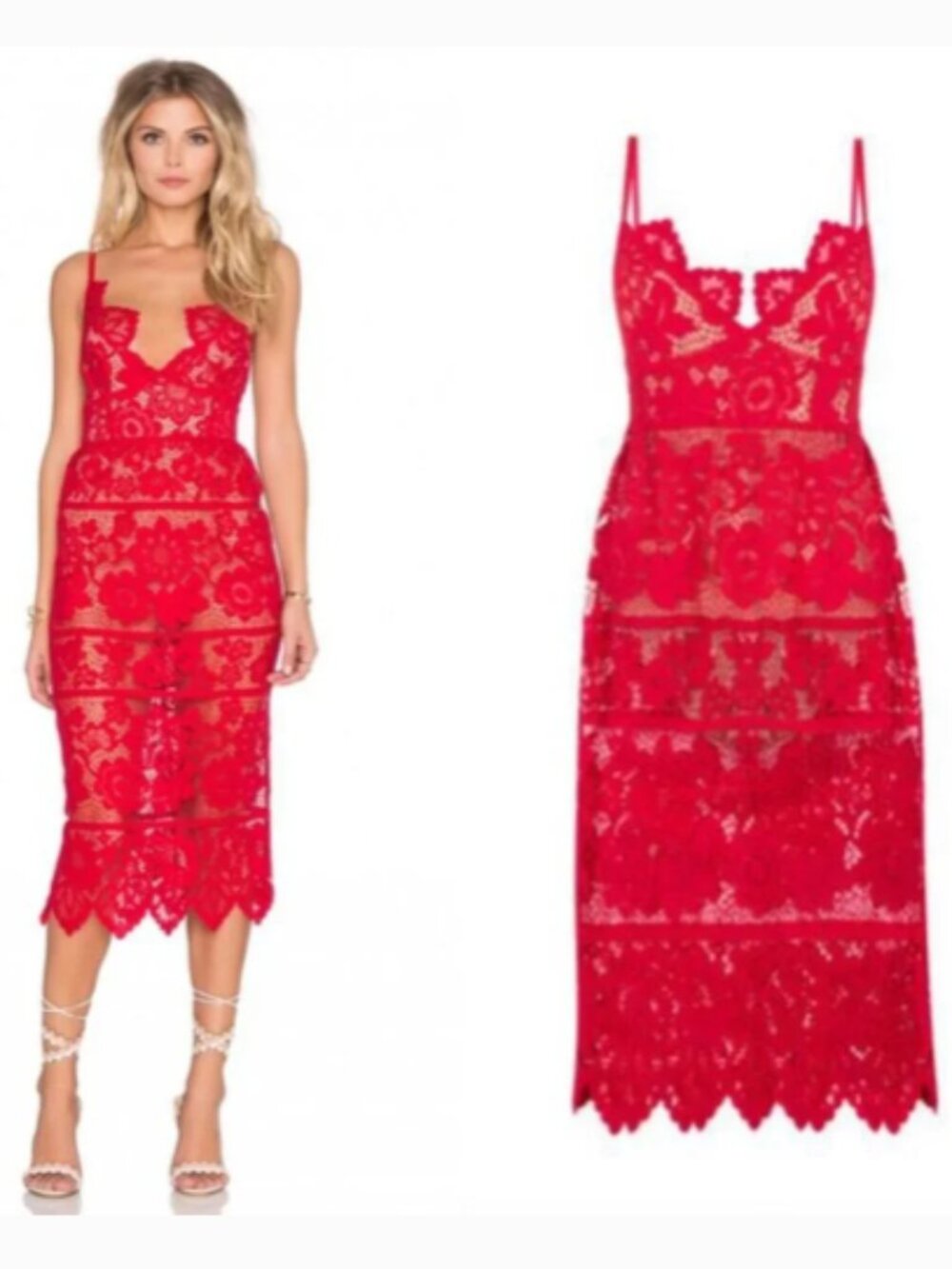 For Love and Lemons | Gianna Lace Dress Red Sz S - Picture 11 of 12